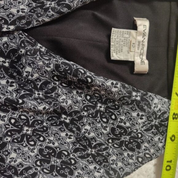 Evan-Picone Black White Patterned Halter Neck Dress Ruched Waist Size 12 - Picture 5 of 10